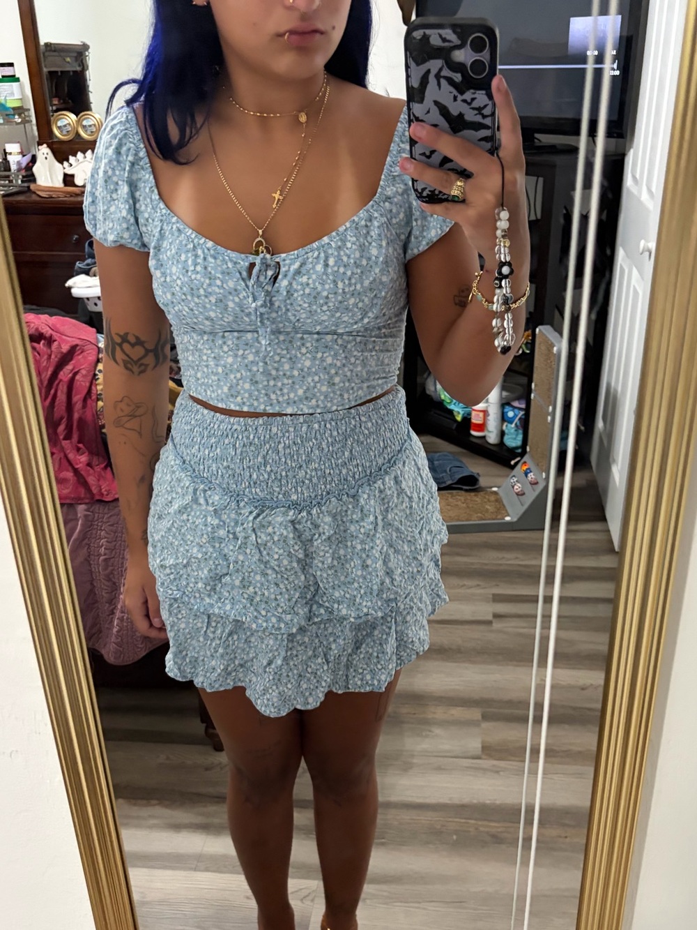 Hollister Light Blue Floral Tiered Mini Skirt